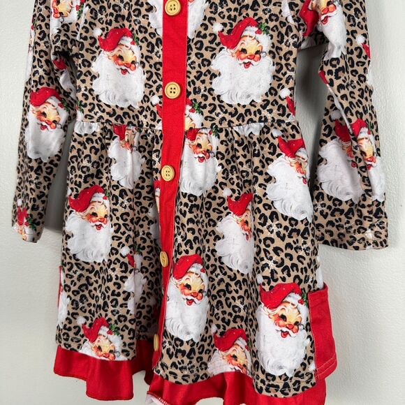 Clover Cottage Girls 18-24 Months Long Sleeve Christmas Dress Leopard Santa - Picture 6 of 6